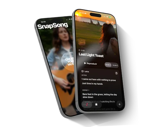 Marketing render with two iPhones showing SnapSong