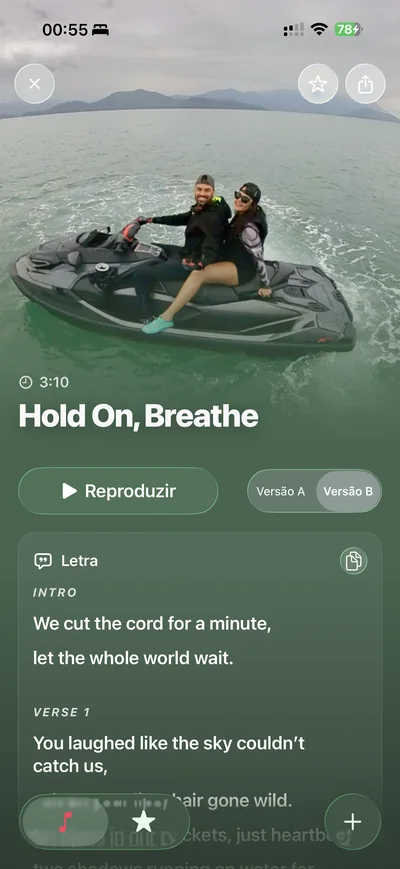SnapSong result for Hold On, Breathe with playback controls and lyrics